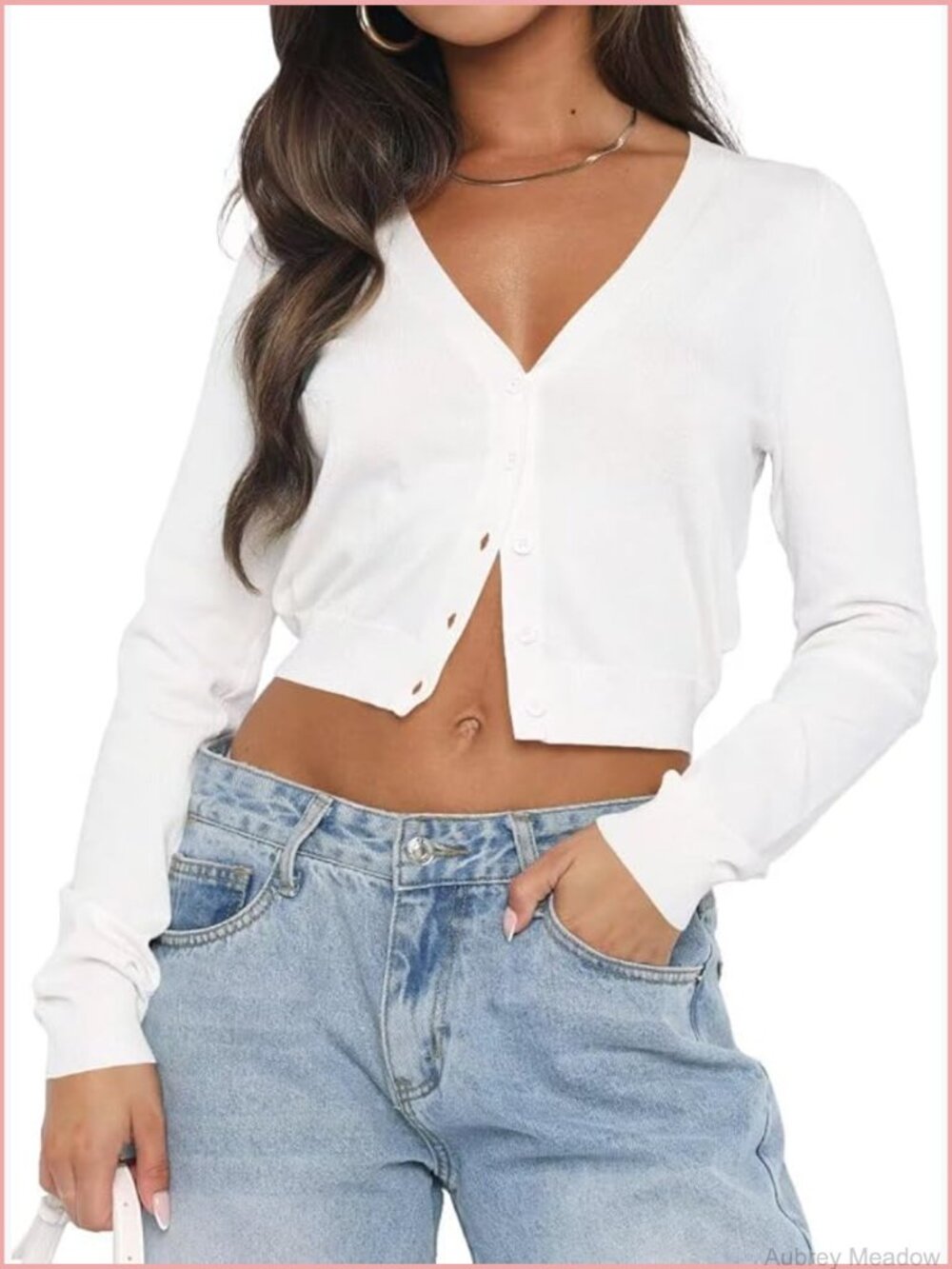 Long Sleeve Knit Cardigan Open Front Cropped Sweater V Neck Button Down